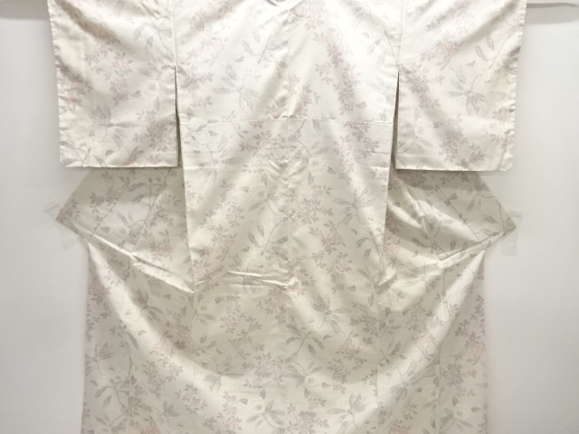 JAPANESE KIMONO / ANTIQUE KIMONO / SILK / TSUMUGI / WOVEN BRANCH FLOWER